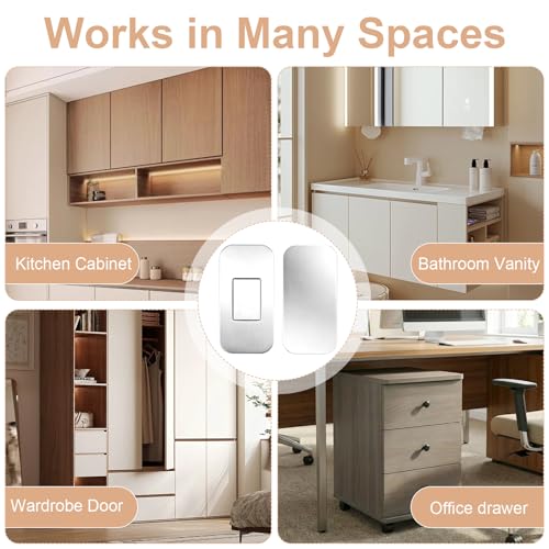 12 Pack Magnetic Cabinet Door Catch, Ultra Thin Adhesive Stainless Steel Drawer Magnets with Double Sided Tape, No Drill Easy Install for Kitchen, Closet & RV Doors Closure(White)