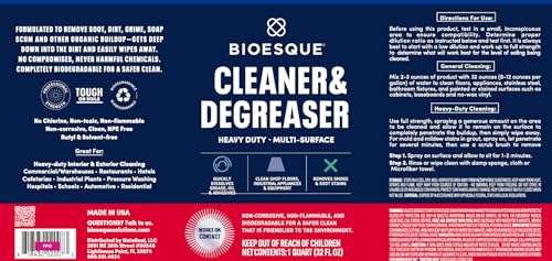 Bioesque Heavy Duty Multi-Surface Cleaner & Degreaser Concentrated Professional Formula, 32 Fl Oz (Pack of 1) - size: 32 Fl Oz (Pack of 1)