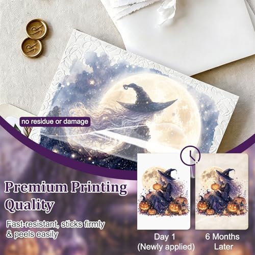 WANDIC 3 Sheets Halloween Rub on Transfer Stickers, Purple & Black Fantasy Full Moon Witch Waterproof Decal for Crafts Furniture Scrapbook Album Laptop - color: Full Moon Witch