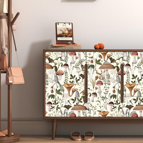 Mushroom Wallpaper Peel and Stick Forest Contact Paper 17.7"×78.8" - color: Beige, size: 17.7" x 78.8"