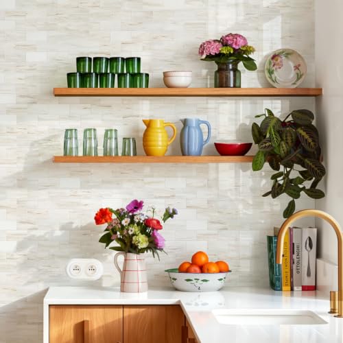 STICKGOO 10-Sheet Subway Tile Peel and Stick Backsplash, Wooden Grain - color: Glossy Wooden Marble Grain