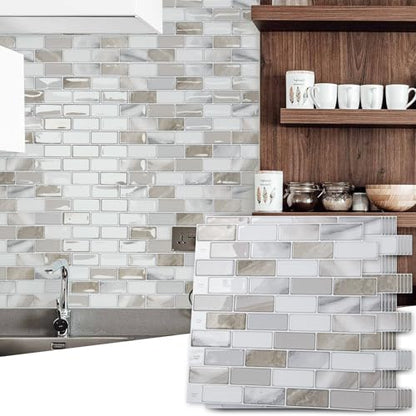 Art3d 10-Pack Marble Peel and Stick Backsplash, 12 x 12 in, Beige & White - color: Beige & White