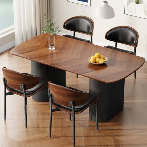 REONEY Dining Chairs Set of 4, Mid-Century Modern Kitchen Chairs, Black - color: Black Pu
