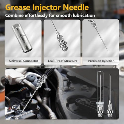 8PCS Grease Gun Tips Kit, Quick Lock Coupler, 90° Adapter, Needle & Nozzles