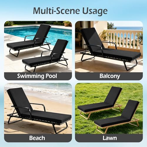 Chaise Lounge Cushions Outdoor, 72"x21"x3", Black - color: Black