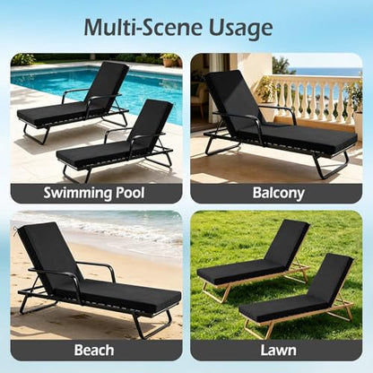 Chaise Lounge Cushions Outdoor, 72"x21"x3", Black - color: Black