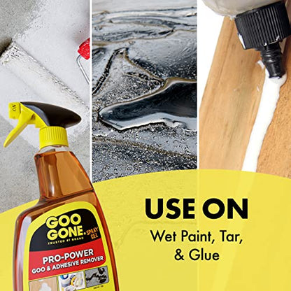 Goo Gone Pro-Power Spray Gel Adhesive Remover - Surface Safe, Great Cleaner, No Harsh Odors, Removes Stickers, Can Be Used On Tools, 24 Ounce, 4 Pack with Scraper Tool - size: 24 Fl Oz (Pack of 4)