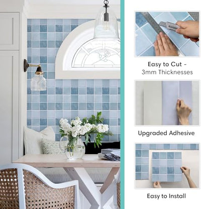 Commomy Matte 3D Peel and Stick Tile,10 Pcs 11.8"x11.8" Retro Blue - color: Retro Textured Blue