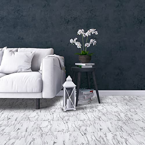 Tivoli Self Adhesive Vinyl Floor Tiles, 45 Tiles, 12 x 12 in, Peel & Stick - color: Bianco Marble