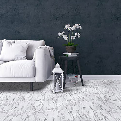 Tivoli Self Adhesive Vinyl Floor Tiles, 45 Tiles, 12 x 12 in, Peel & Stick - color: Bianco Marble