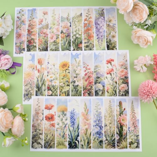 WANDIC 3 Sheets UV DTF Rub on Transfer Stickers for Craft, Elegant Floral Theme Cup Warp Waterproof Decals for Junk Journal Furniture Glass Wood - color: Flower Bookmark