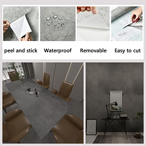 Dark Grey Concrete Wallpaper Peel and Stick Concrete Cement Contact Paper 16x354 inch Matte Thick Texture Wall Paper Removable Self-Adhesive Vinyl Wrap for Kitchen Bedroom Bathroom Wall Covers - color: Dark Gray, size: 16" x 354"