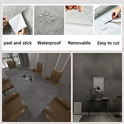 Dark Grey Concrete Wallpaper Peel and Stick Concrete Cement Contact Paper 16x354 inch Matte Thick Texture Wall Paper Removable Self-Adhesive Vinyl Wrap for Kitchen Bedroom Bathroom Wall Covers - color: Dark Gray, size: 16" x 354"