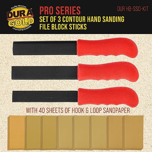 Dura-Gold Set of 3 Contour Hand Sanding File Block Sticks with 40 Sheet - style: Oval