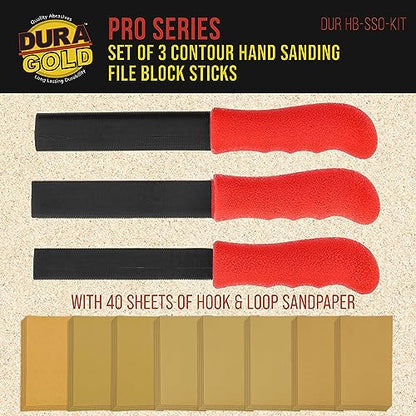 Dura-Gold Set of 3 Contour Hand Sanding File Block Sticks with 40 Sheet - style: Oval