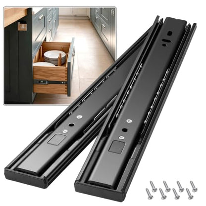 Soft Close Drawer Slides 1 Pair Full Extension 12 14 16 18 20 22 24 inch Side Mount Pull Out Kitchen Cabinet Rails Bracket Replacement Ball Bearing (Soft Close-1 Pair, 24 Inch) - color: Soft Close-Black, size: 24 Inch