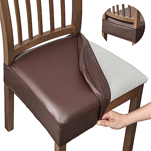 NILUOH Waterproof Seat Covers for Dining Room Chairs, 2 Pack Coffee, Large - color: Pu-coffee, size: 2 Pcs-X Large