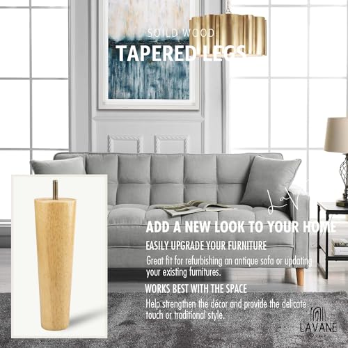 La Vane 4 inch / 10cm Solid Wood Furniture Legs - Tapered Replacement Feet with 5/16 inch Thread & Mounting Plates - Set of 8 for Sofa, Couch, Cabinet, Ottoman - color: Tapered, size: 8PCS - 4" / 10cm