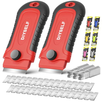DIYSELF 2 Pack Razor Blade Scrapers with 30 Blades, Paint Scraper Tool - color: Red, size: 2 Pack