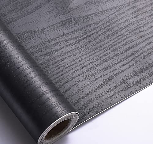 Arthome Peel and Stick Wallpaper - Black Wood Contact - Black Wallpaper - Self-Adhesive & Removable Wall Paper for Countertop Furniture Kitchen, Countertop Contact Paper, Easy to Clean, (11"x100") - color: Black Wood, size: 11" x 100"