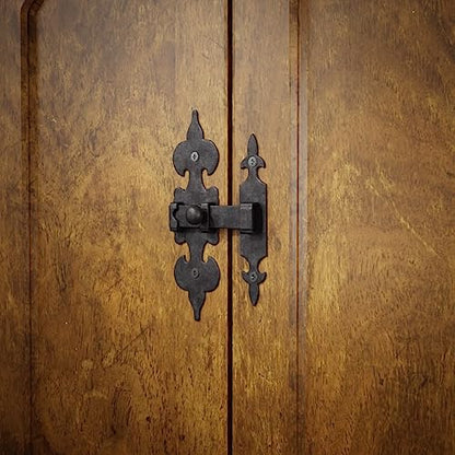 Cabinet Latch Wrought Iron Black Fleur De Lis 6" Pack of 2 Renovators Supply - size: Pack of 2