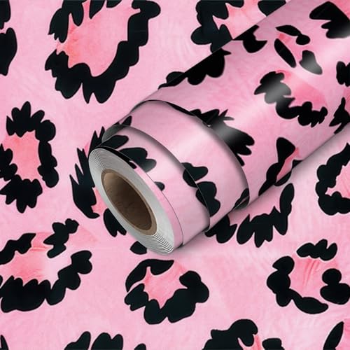 HOMETITUTE Pink Leopard Peel and Stick Wallpaper 118.1x17.7 Inch Vinyl - color: Pink Leopard