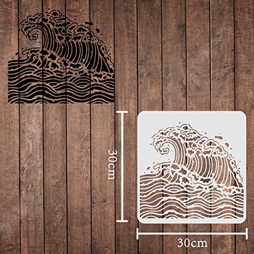FINGERINSPIRE Sea Waves Drawing Painting Templates - 11.8x11.8 inch Plastic Square Reusable Stencils for Painting on Wood, Floor, Wall and Fabric - color: Sea Waves