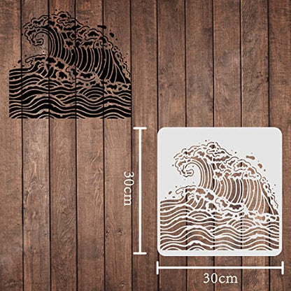 FINGERINSPIRE Sea Waves Drawing Painting Templates - 11.8x11.8 inch Plastic Square Reusable Stencils for Painting on Wood, Floor, Wall and Fabric - color: Sea Waves