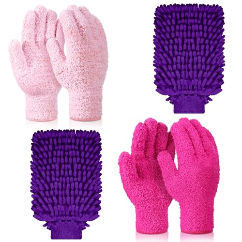 Potchen 6 Pcs Microfiber Dusting Mitt Glove for Plant - color: Pink,rose Red,purple