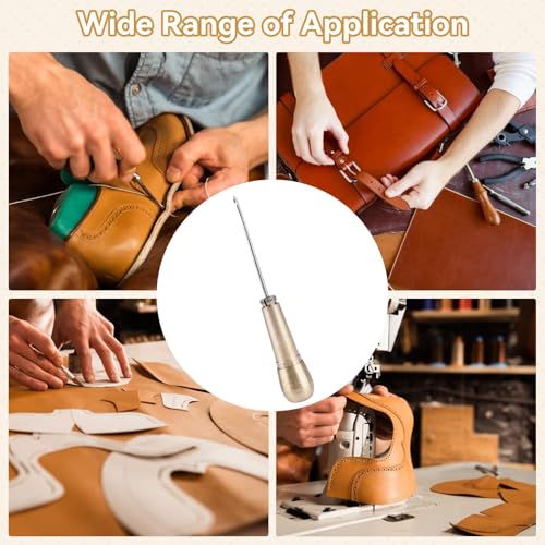 Frdhee 7PCS Leather Sewing Awl Needle with Copper Handle, Upholstery Repair Kit 3 Rolls 50 M Nylon Cord Thread and 2PCS Thimble for Handmade Leathercraft Sewing Tools Shoes Repair