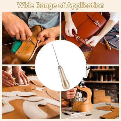 Frdhee 7PCS Leather Sewing Awl Needle with Copper Handle, Upholstery Repair Kit 3 Rolls 50 M Nylon Cord Thread and 2PCS Thimble for Handmade Leathercraft Sewing Tools Shoes Repair