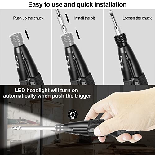 3.6V Cordless Electric Screwdriver, Manual & Automatic, 1800mAh, LED Light - color: Black 2