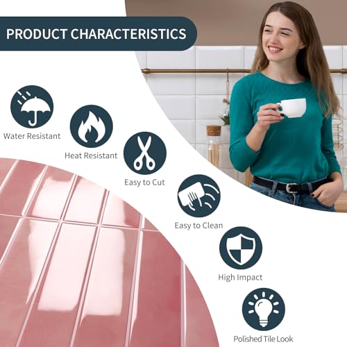 10 Sheets Upgraded Thicker Design Subway Tile Peel and Stick Backsplash - color: Pink