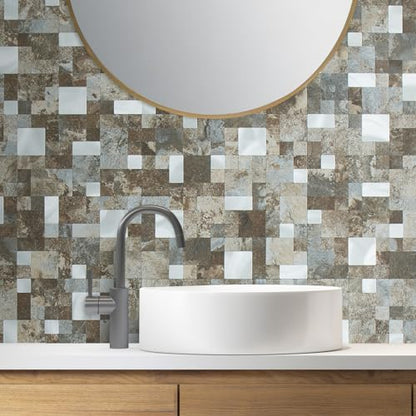 DICOFUN 12" x 12" Square Mosaic Peel and Stick Tile Backsplash, Mixed Metal Silver Stick on Wall Kitchen and Bathroom Tiles, Stick on Backsplash for Stove (10, Beige & Brown Slate) - color: Beige and Brown Slate, size: 10 Sheets, 12"x12"x0.12"