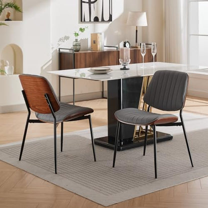 Dining Chairs Set of 4, Mid-Century Modern Kitchen Chairs, Gray Linen - color: Gray Vertical Stripes