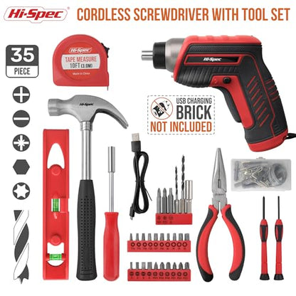 Hi-Spec 3.6V USB Electric Screwdriver for Home Repairs and Assembly, Red - color: Red, size: 35 Pieces