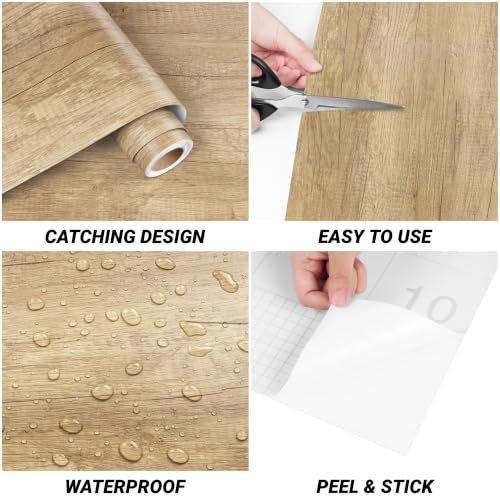 Decotalk Light Wood Contact Paper Peel and Stick Wood Countertop Contact Paper Light Woods Grain Cover Papers for Countertops Waterproof 17.7x120 Inch Timber Look Wallpaper Removable Woods Vinyl Wrap - size: 17.7" x 120"