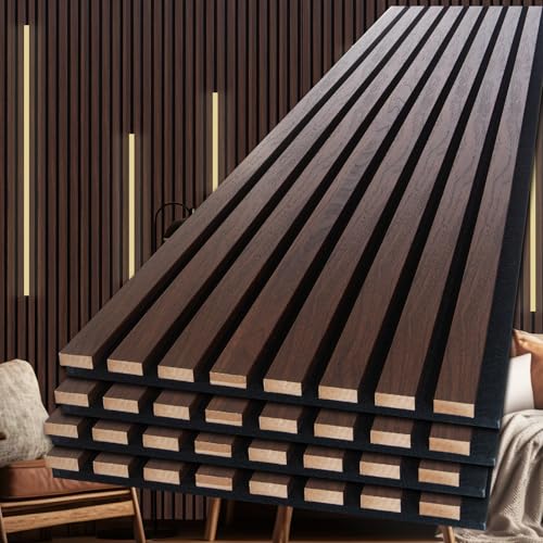 NeatiEase Wood Panels for Wall, 4-Piece 120" x 12.6" Soundproof Wood Slat Wall Panel for Interior Wall Decor Noise Cancelling, Acoustic Wall Panels, Sound Absorbing Panel (Rustic Walnut) - color: Rustic Walnut, size: 120" x 12.6"