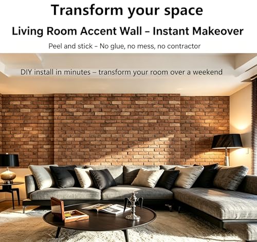 3D Brick Wall Panels Peel and Stick,10 PCS PVC Textured Wall Tiles - color: 4Lines Seamless Brown Stone