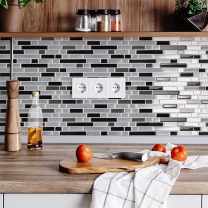 STICKGOO Thicker Peel and Stick Backsplash Tile for Kitchen and Bathroom - color: Silver, Black