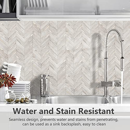STICKGOO 10-Sheet Herringbone Tile Peel and Stick Backsplash, Beige Mixed Metal Gold PVC Stick on Backsplash, Self Adhesive Wall Tile for Kitchen and Bathroom - color: Grayish Beige Mixed Metal Gold