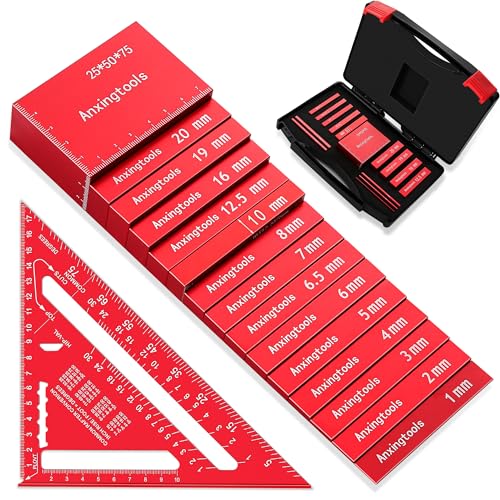 Metric Setup Blocks Height Gauge Set, 15pcs Precision Aluminum Setup Bars Guage Block Set Include Aluminum Alloy Triangle Ruler for Router and Table Saw Accessories Woodworking Set Up