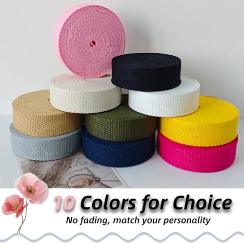 Cotton Webbing 1 Inch 5 Yards for Bag Strap Sewing Crafts, Black - color: Black