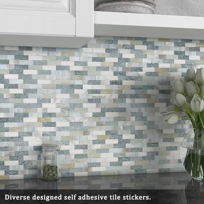 BeNice Peel Stick Backsplash Brick Stone Wall Tile Blue Gray 10pcs