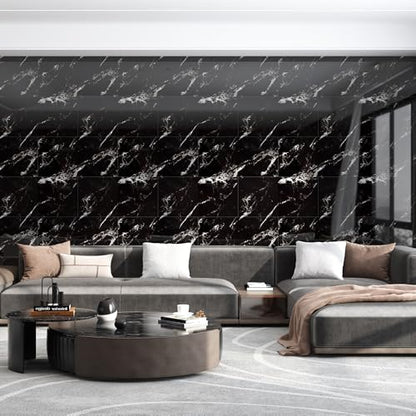 Haimin 3D Wall Panels Peel and Stick Marble Look Tile Backsplash, 20 Pack - color: Black-JGH