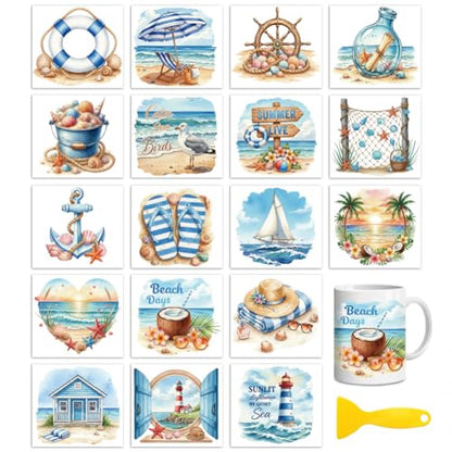 Peacoblue Summer Elements Rub On Transfers for Craft, Transfer Sticker - style: Summer Elements