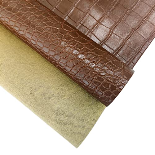 12" x 53" Glossy Embossed Crocodile Texture Faux Leather Roll Synthetic Leather Crafts Fabric for Wallets Keychains Handbags Making Sewing Crafts Material (Brown) - color: Brown