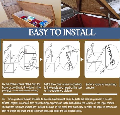 200N-60lbs Chest Heavy Duty Soft Close Lid Support Hinges Large & Long Chest Hinges for Wooden Box, Slow Lowering Pneumatic Heavy Lid Lifter Gas Struts