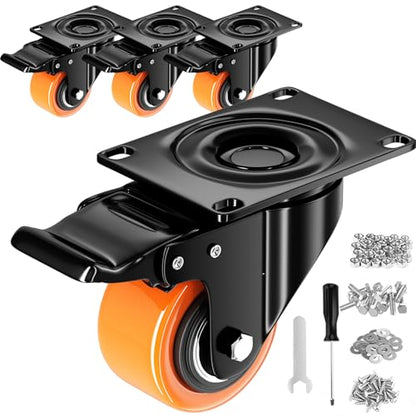 2 Inch Caster Wheels, Casters Set of 4 Heavy Duty with Brake - color: Orange, size: 2 Inch