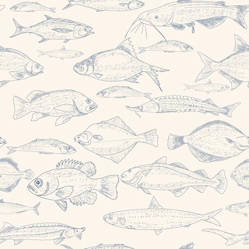 Peel and Stick Wallpaper, Light Blue Line Art Fish Pattern, 236in x 17.7in, Waterproof Vinyl, Removable Reusable, Eco-Friendly, for Bedroom Living Room Rental Apartment - color: Green03, size: 17.7" x 236.2"